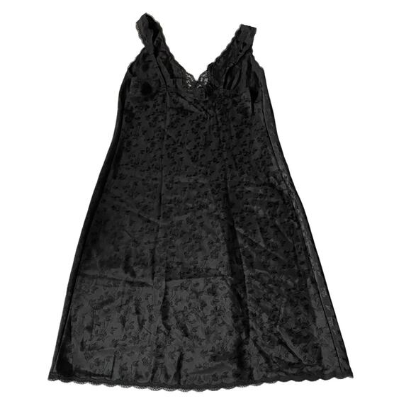 Vintage 1970s Barbizon Slip Dress Midi Lace Trim Floral Vines Black L EUC - Picture 12 of 13